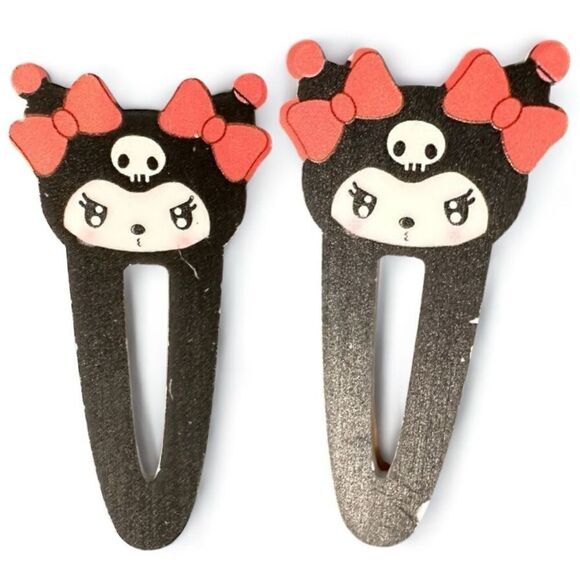 New Sanrio Kuromi Hair Clips 2pcs – Gothic Red Bow Acrylic Barrettes - Picture 16 of 17